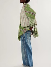 billiga Casual blommiga klänningar-Dam Mini klänning Vardagsklänning Boho-klänning Etnisk Ledigt Semester Dagligen Normal Blommig Långärmad V-hals Vin Blå Grön Vår Höst
