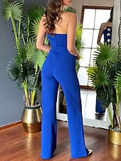 cheap Jumpsuits-Women&#039;s Normal Jumpsuit Elegant Solid Color Sleeveless Wide Leg Strapless Buttons Daily Regular Fit Black White Red Summer
