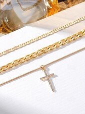 cheap Women&#039;s Necklace-Layered Gold Chain Necklace Set with Cross Pendant and Simulated Rhinestone Accents – Fashionable Jewelry for Women, Perfect for Parties, Everyday Wear, and Special Occasions