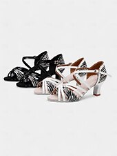 abordables Chaussures de danses latines-chaussures de danse latine en cuir à imprimé zèbre pour femmes avec design à lanières - idéales pour la salle de bal et la salsa