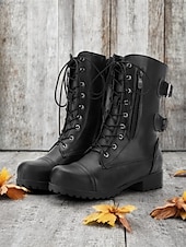cheap Combat Boots-Versatile Brown Leather Lace-Up Boots with Military Flair for Women - Perfect for Fall and Winter Everyday Wear