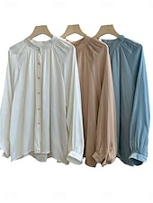 billige Kvinne Enkle Topper-Dame Skjorte Helfarge Elegant Stilfull Fritid Langermet Høyhalset Vanlige topper Arbeid Daglig Ut på byen Svart Blå Kakifarget Beige Sommer Vår Høst