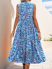 cheap Elegant Floral Dresses-Women&#039;s Midi Dress Casual Dress Swing Dress A Line Dress Tank Dress Casual Daily Regular Fit Floral Sleeveless V Neck Blue Fuchsia Green Summer Spring Fall