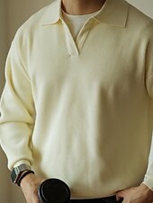 olcso Férfi nyomtatott póló-Férfi Button Up Polos Golfing Hétköznapi Sport Hajtóka Hosszú ujj Divat Alap Sima Újszerű Tavasz Ősz Fekete Sárgabarack Button Up Polos