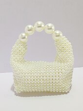 cheap Clutches &amp; Evening Bags-Women&#039;s Faux Pearl Beaded Handbag with Large Pearl Handle, Elegant Evening Clutch for Weddings, Parties and Formal Events Black Silver Beige