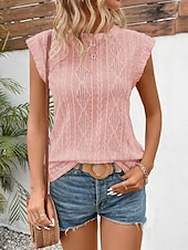 billige Tanks og camisole til kvinner-Kvinnes Camisole Tank Top Ensfarget Grunnleggende Hverdagslig Kortermet Rund U-ring Regular Topper Daglig Hull Hvit Rosa Beige Sommer Vår