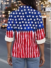 preiswerte Unabhängigkeitstag Top-Frauen Patriotic Hemd Flagge Arbeit Täglich Rot Weiß Blau Langarm Frühjahr Herbst