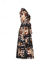 economico Abiti eleganti floreali-Per donna Vestito longuette Abito casual Vestito svasato Abito linea A Moda Informale Da mare Giornaliero Standard Floreale Manica lunga A V Nero Primavera Autunno