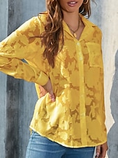 billige Blonder topper-Kvinners hvite elegante blonde topper øyelet bluse uformell ensfarget vanlig topper lang erm skjortekrage knapper lomme vanlig passform daglig romantiske petite topper sommerferie slitasje hvit gul