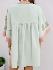 tanie Sukienki boho-Damskie Sukienka mini Codzienne sukienki Sukienka Boho Bohema Zabytkowe Codzienny Urlop Codzienny Regularny Kwiaty Rękaw 3/4 W serek Fuksja Pomarańczowy Zielony Wiosna Jesień