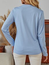 tanie Humor &amp; Cytaty koszulka-Damskie Podkoszulek Nadruk Kot Litera Codzienny Długi rękaw Okrągły dekolt Zwykłe topy Codzienny Weekend Niebieski Beżowy Szary Jesień Zima