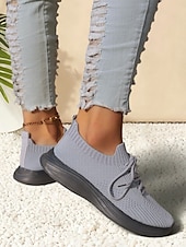 preiswerte Damen-Sneaker-weiße, leichte Strick-Schnürsneaker für Damen – atmungsaktive Sportschuhe zum Laufen, Gehen und für den Komfort im Alltag
