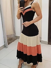ieftine Rochii Party-Pentru femei Normal Rochie Maxi Rochie eleganta Sexy Zilnic Dată Fit regulat Dunga Fără manșon Cu Bretele Negru Primăvară