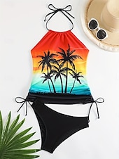 abordables Tankinis-Maillots de bain pour femmes Tankini 2 Pièces Maillot de bain Audacieux Dos Nu Vacances Plage Graphique Col Halter Sans Manches Maillots de bain