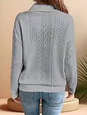 preiswerte Damen Einfache Oberteile-Damen Hemd Bluse Feste Farbe Basic Brautkleider schlicht Langarm Hemdkragen Normale Oberteile Täglich Zip Weiß Grau Frühling Herbst