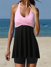 preiswerte Schwimmresse-Damen Badeanzug Badekleider Bademode Rückenfrei Patchwork Elegant Modisch Farbblock Halfterhals Ärmellos Badeanzüge