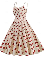 preiswerte Kleider-Retro Vintage 1950er Rockabilly Knielang Kleid Swing-Kleid Ausgestelltes Kleid Spaghetti-Träger Tupfen Kariert / Gingham A-Linie Damen Karneval Urlaub Alltagskleidung Junggesellinnenabschiedsparty