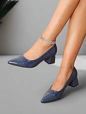 olcso Block Heels-női stílusos barna, krokodil-dombornyomott pumpák blokksarokkal | tökéletes munkához és bulikhoz