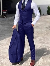 abordables Trajes formales-Trajes de fiesta de bodas para hombres Trajes de regreso a casa Burdeos Azul Real Sólido Ajuste a medida de 3 piezas de un solo botón