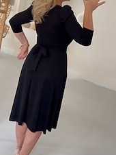 olcso Buliruhák-Női Midi ruha Swing ruha A vonalú ruha Elegáns Stílusos Alkalmi Vakáció Napi Normál Sima Hosszú ujj Terített nyak Fekete Tavasz Ősz