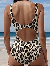 billiga One-piece-baddräkter-Kvinnors baddräkter En del Monokini baddräkt Rygglös Magekontroll Hög midja Smal Semester Strandkläder Blommig Leopard U-axel Ärmlös baddräkt