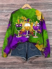 economico Felpe con cappuccio e felpe di San Patrizio-Per donna Felpa Pullover Pop art Informale Manica lunga Girocollo Top regolari Strada Da giorno Stampa Viola Autunno Inverno