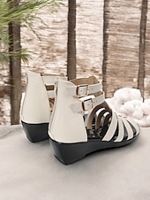 cheap Casual Sandals-Women&#039;s Gladiator Strappy Open Toe Sandals with Double Buckle, Low Wedge Heel Comfortable Summer Shoes for Casual, Vacation, and Daily Wear