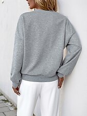 economico Felpe e Sweatshirt Texturizzati-felpa da donna casual semplice strada abbigliamento quotidiano girocollo patchwork manica lunga grigio autunno inverno