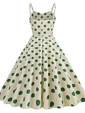 preiswerte Kleider-Retro Vintage 1950er Rockabilly Knielang Kleid Swing-Kleid Ausgestelltes Kleid Spaghetti-Träger Tupfen Kariert / Gingham A-Linie Damen Karneval Urlaub Alltagskleidung Junggesellinnenabschiedsparty