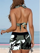 billiga Bikiniset-Damens badkläder Bikini 2-delad tuff baddräkt utan rygg semester strandkläder kamouflage halterneck axelbandslös baddräkt
