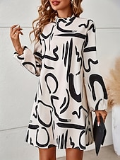 abordables Robe Rayée et Géométrique-Femme Mini robe Robe casual Décontractées du quotidien Standard Graphic manche longue Col Roulé Blanche Eté Printemps Automne