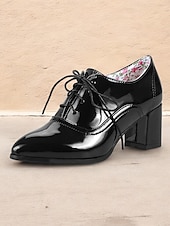 abordables Richelieu femme-Richelieus à lacets en similicuir marron à talon épais de style rétro pour femmes, marron polyvalents pour le travail au bureau ou au quotidien