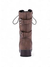 cheap Combat Boots-Versatile Brown Leather Lace-Up Boots with Military Flair for Women - Perfect for Fall and Winter Everyday Wear