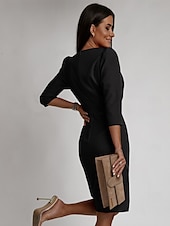 preiswerte Kleider für die Arbeit-Damen Arbeitskleidung Etuikleid Elegant B¨¹ro Täglich Midikleid Rüschen Gespleisst V Ausschnitt Langarm Glatt Regular Fit Schwarz Weiß Khaki Herbst S M L XL 2XL