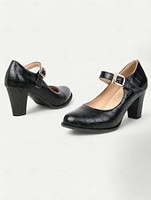abordables Block Heels-escarpins Mary Jane roses classiques pour femmes - bout rond, bride à la cheville, talon moyen, tenue de travail de bureau