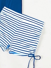 abordables Tankinis-Femme Maillots de Bain Bikinis Shorts Maillot de bain Dos Nu Patchwork Vacances Tropique marinière Col Rond Sans Manches Maillots de bain