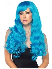 Neon Blue Long Wig For Carnival Fancy Dress Women's Costume Party Hair Accessory3