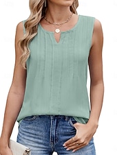economico Top e canotte da donna-Top Canotta da Donna in tinta unita base casual senza maniche con scollo a V regolari quotidiani occhiello bianco blu cielo verde estate primavera