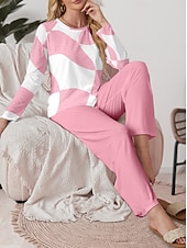 billiga Sovkläder till damer-Valentin Kvinnors Pyjamas Set Casual Komfort Bekväm Geometrisk T Shirt Byxor Hem Valentindagen Daglig Lång Ärmar Rund Hals Rosa Vår Höst Vinter