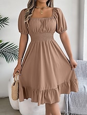 economico Abiti da campagna-Per donna Mini abito Abito casual Abito linea A Abito da lattaia Moda Essenziale Informale Da mare Giornaliero Standard Liscio Manica corta Squadrata Cachi Azzurro Estate Primavera