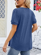 preiswerte Damen Einfache Oberteile-Damen Hemd Bluse Feste Farbe Basic Brautkleider schlicht Kurzarm Rundhalsausschnitt Normale Oberteile Täglich Rüschen Weiß Wein Marineblau Sommer Frühling