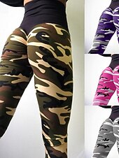 cheap Yoga Leggings &amp; Tights-Women's Yoga Pants Yoga Leggings Patchwork Basic Butt Lift Tummy Control High Waist Pilates Gym Workout Workout Tights Cropped Pants Camo / Camouflage Camouflage Purple Grey Fall Winter Sports