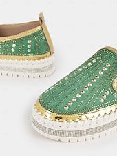preiswerte Damen-Sneaker-Grüne Slip-On-Sneakers mit Strasssteinen und dicker Sohle für Damen – glamouröse Freizeitschuhe für Partys und den Alltag