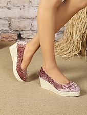cheap Platform Heels-Women&#039;s Pink Velvet Espadrille Wedge Shoes, Casual Slip-On Platform Flats for Summer and Daily Wear