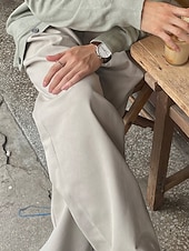 baratos Solto-Homens Graduação Social Calças chinês Calças Plissadas Botões Bolsos Perna reta Tecido Conforto Formal Festa Trabalho Moda Estilo Clássico Damasco Micro-Elástica