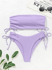 billiga Bikiniset-Dam Badkläder Bikini 2 st Kaxig Baddräkt Öppen rygg Smal Semester Standkläder Ensfärgat Ärmlös Baddräkter