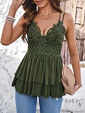 preiswerte Tank-Shirts &amp; kurze Jäckchen für Damen-Damen Camisole Tanktop Unifarben Lässig Ärmellos Träger reguläre Tops Alltag Spitze Patchwork Weiß Armeegrün Khaki Sommer