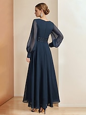 preiswerte Bodenlänge-A-Linien Kleid Mutter der Braut Kleid Elegantes Party V-Ausschnitt Bodenlang Chiffon 3/4 Ärmel mit Perlen