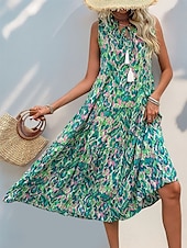 cheap Elegant Floral Dresses-Women&#039;s Midi Dress Casual Dress Swing Dress A Line Dress Tank Dress Casual Daily Regular Fit Floral Sleeveless V Neck Blue Fuchsia Green Summer Spring Fall