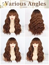 voordelige Synthetische trendy pruiken-pruiken met pony golvende pruik voor vrouwen synthetische pruik natuurlijk haar pruiken voor dagelijks feestgebruik